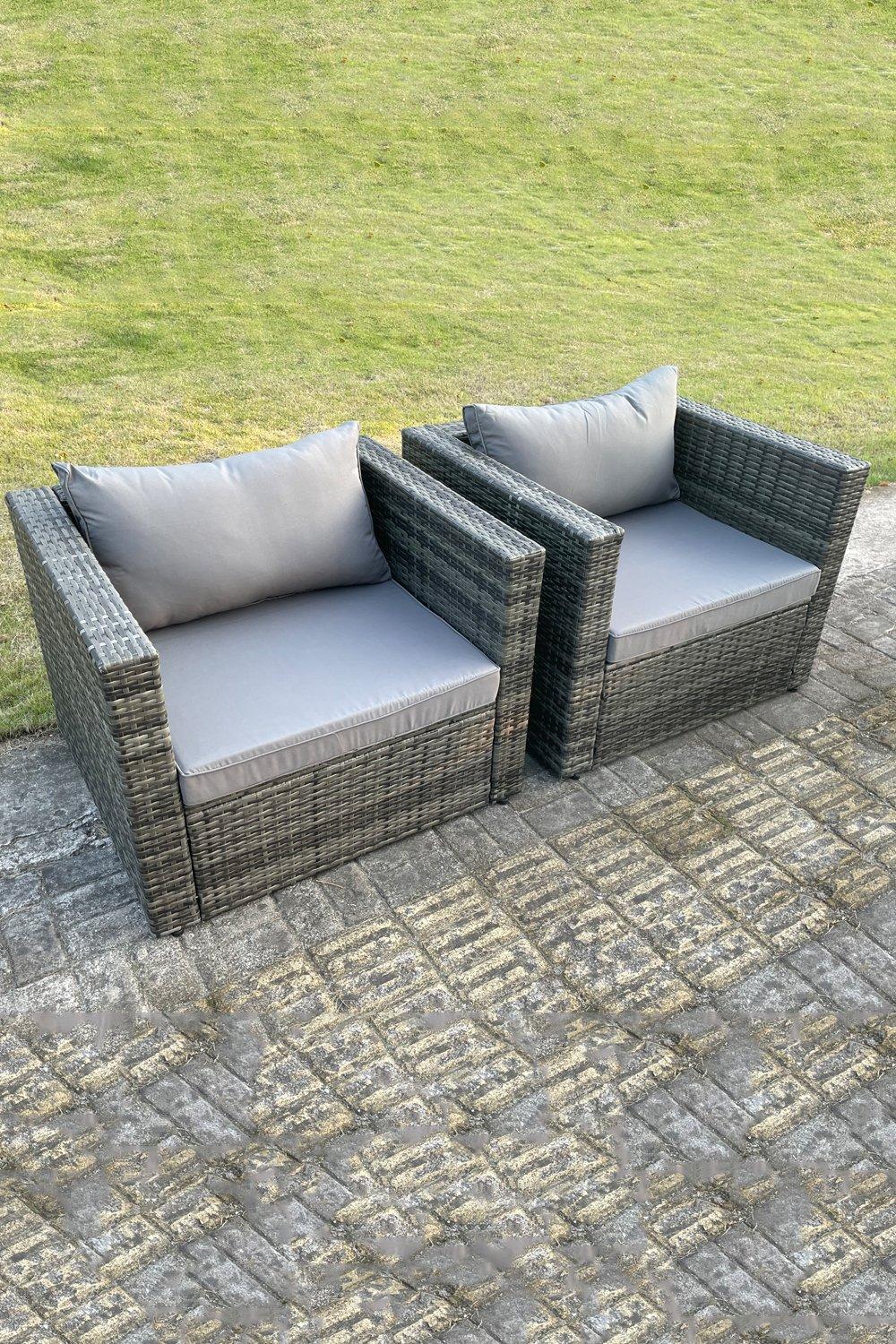 2 PC Outdoor Rattan Single Sofa Chair Garden Furniture